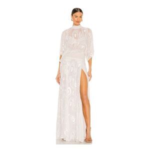 RETROFETE‎ CHLOE EMBELLISHED SILK CHIFFON DRESS WHITE XS